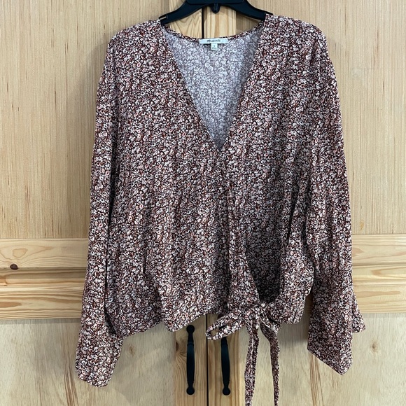 NWOT Madewell Tie-Front wrap top cottage garden ditsy floral earthtone neutral - Picture 7 of 11